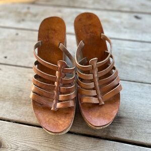 KJaques St Tropez Wedge Leather Platform Cork Sandals Brown Leather size 41